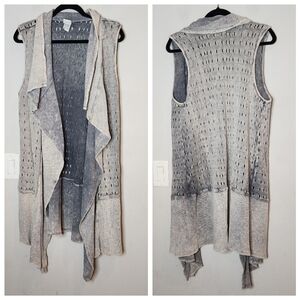 XCVI Knit Open Front Drape Vest Grey Blue Washed Size Large